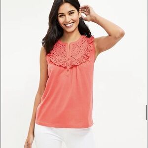 LOFT Coral Eyelet Ruffle Blouse